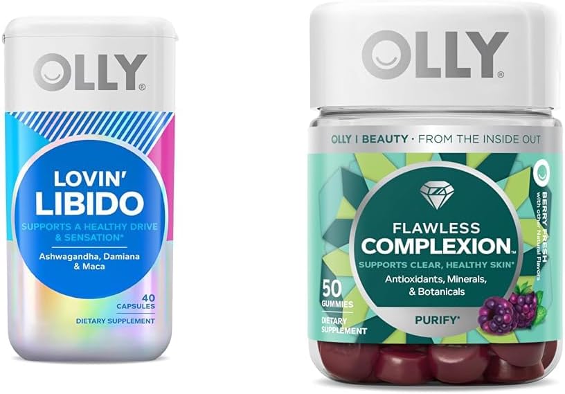 女性のためのOLLY Lovin' Libido カプセル, ブーストの欲求, 20 日の供給のFlawless Complexion Gummy, クリアスキンサポート, ベリー風味, 50 カウント