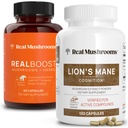実質のきのこ RealBoost (60ct) とライオンズマネ (120ct) カプセルの束 - エネルギーのためのキノコのサプリメント, 活力 & 認知 - エネルギー & 脳のビタミン w/Cordyceps, Ginseng, Guayusa - ビーガン, 非GMO