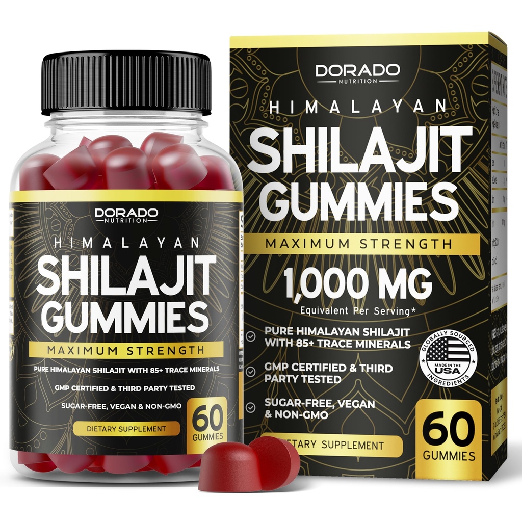 男性と女性のためのシラジットグミー1000mg(フルヴィク酸で85 +トレースミネラルの高い効力の金の等級) - エネルギー&免疫サポート - サードパーティテスト、非GMO、ビーガン&米国製 - (60 グミ)