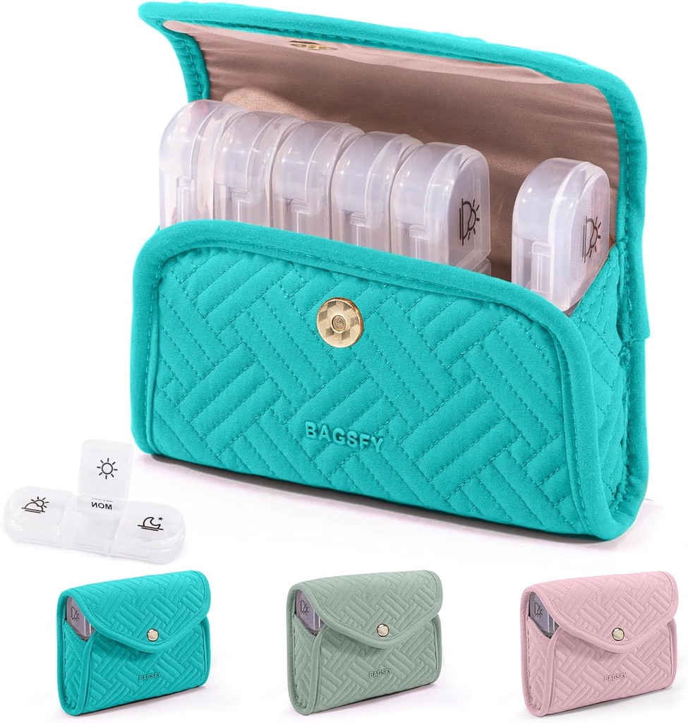 BAGSFY Weekly Pill Organizer 3 Times a Day in a Cute Fabric Pill Case, Medicine Pill Organizer, Pill Box, Portable Travel Pill Case, Pill Container for Medication, Vitamins, Fish Oils, Supplements