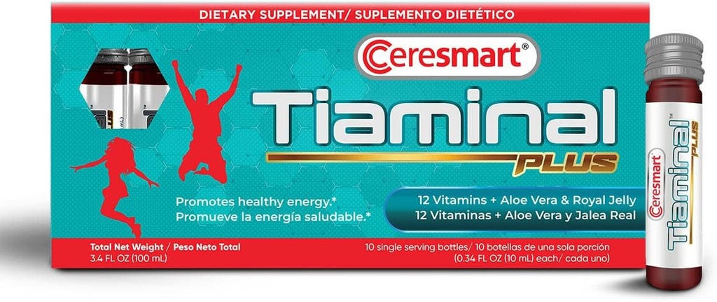 Ceresmart Tiaminal Plus Multivitamin for Women and Men – 10 x Single Serving Vials Liquid Multivitamins Dietary Supplement – Energy Boost Vitamin Supplements with Aloe Vera, Royal Jelly