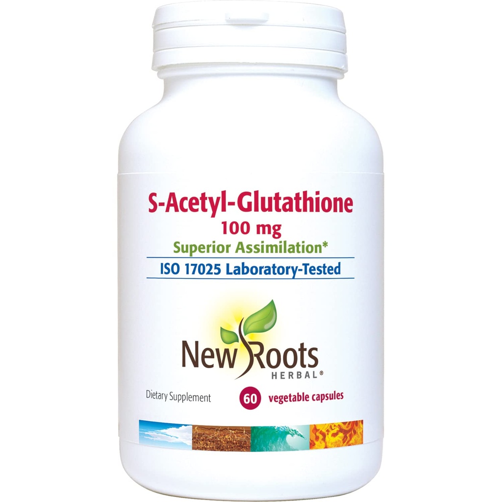 NEW ROOTS HERBAL S-Acetyl-Glutathione、100mg | 優れた同化 | 健康な老化及び免除サポート(60のベジキャップ)