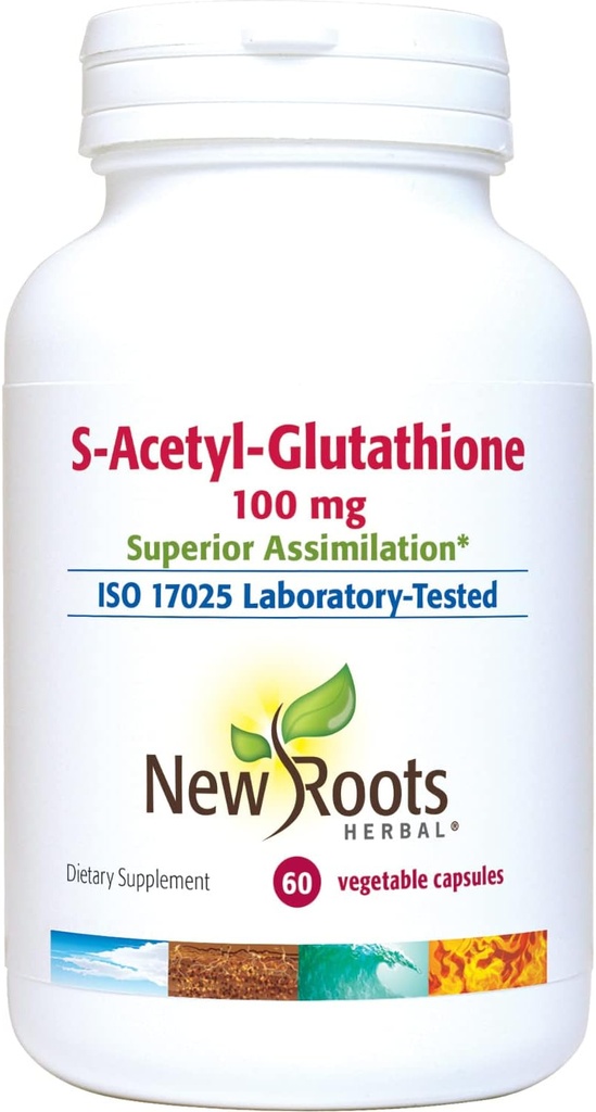 NEW ROOTS HERBAL S-Acetyl-Glutathione、100mg | 優れた同化 | 健康な老化及び免除サポート(60のベジキャップ)