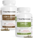 Ergothioneine (60ct) and Lions Mane (120ct) Bundle with Shiitake and Oyster Mushroom Extracts - Longevity and Cognition - Vegan, Gluten Free, Non-GMO