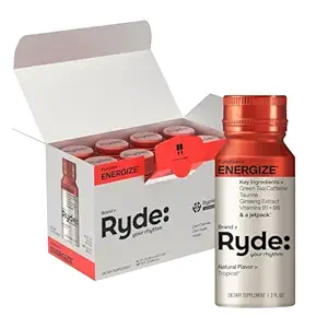 Ryde: Energize Shot | トロピカルフレーバー | 緑茶カフェイン・タウリン・ギンエキス・B ビタミン | 0 カロリー・0 砂糖 | 2 FL OZ シュート | ブーストエナジー(8パック)