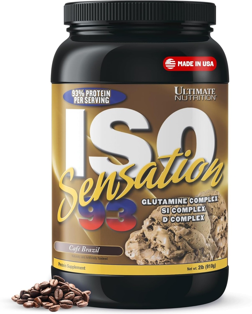 グルタミンコンプレックス、ISO Sensation 93 - 強化された回復、免疫と腸の健康のための追加コロストラムと究極の栄養ホイプロテインパウダー - カフェ ブラジル、2lbs