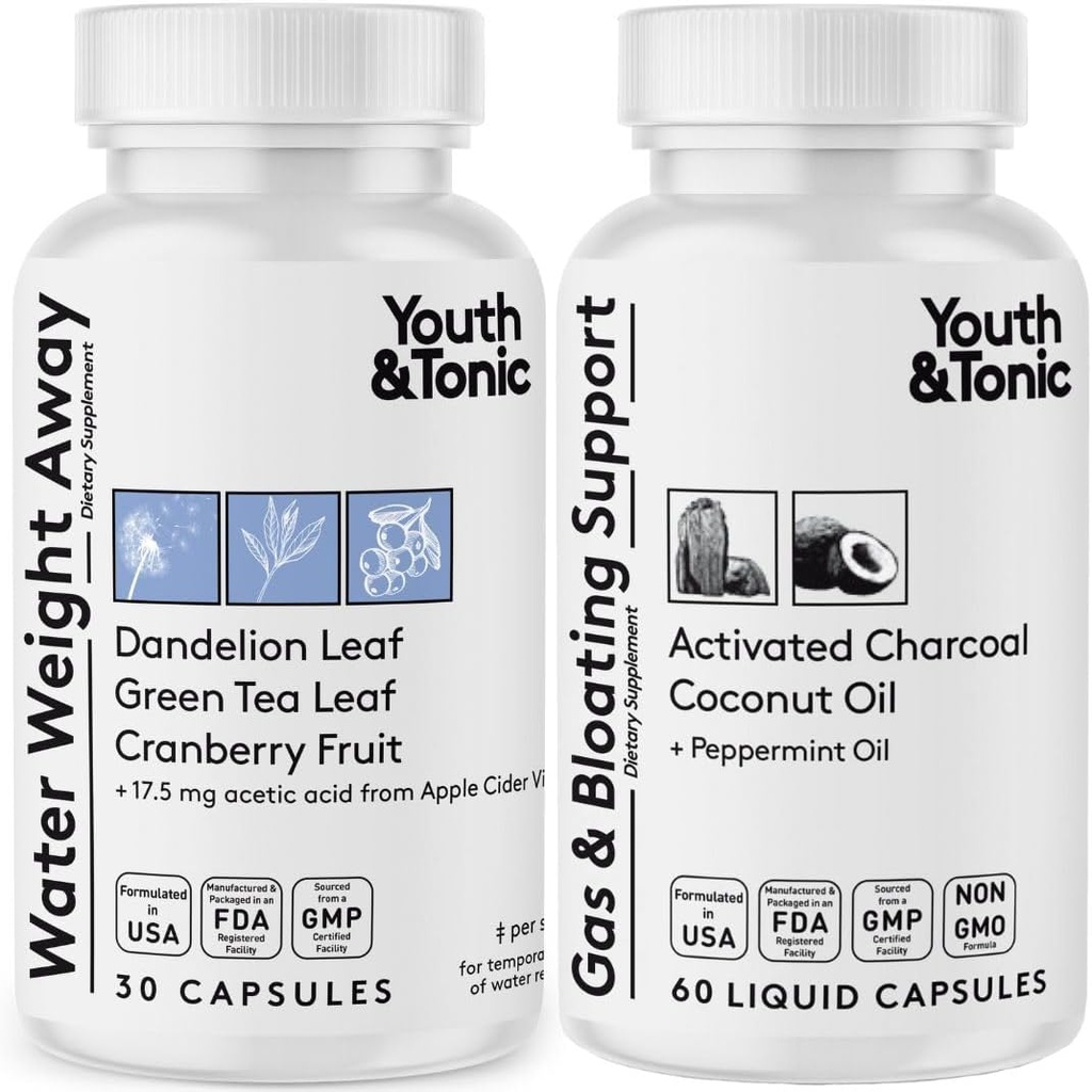 水の重量 Away & ガスとブロッキング – ブロッキング救済のための利尿 & 炭火薬 – 水保持のサポート, 腫れ足 & 消化膨満 – ペパーミント & ココナッツ油 – 90 丸薬
