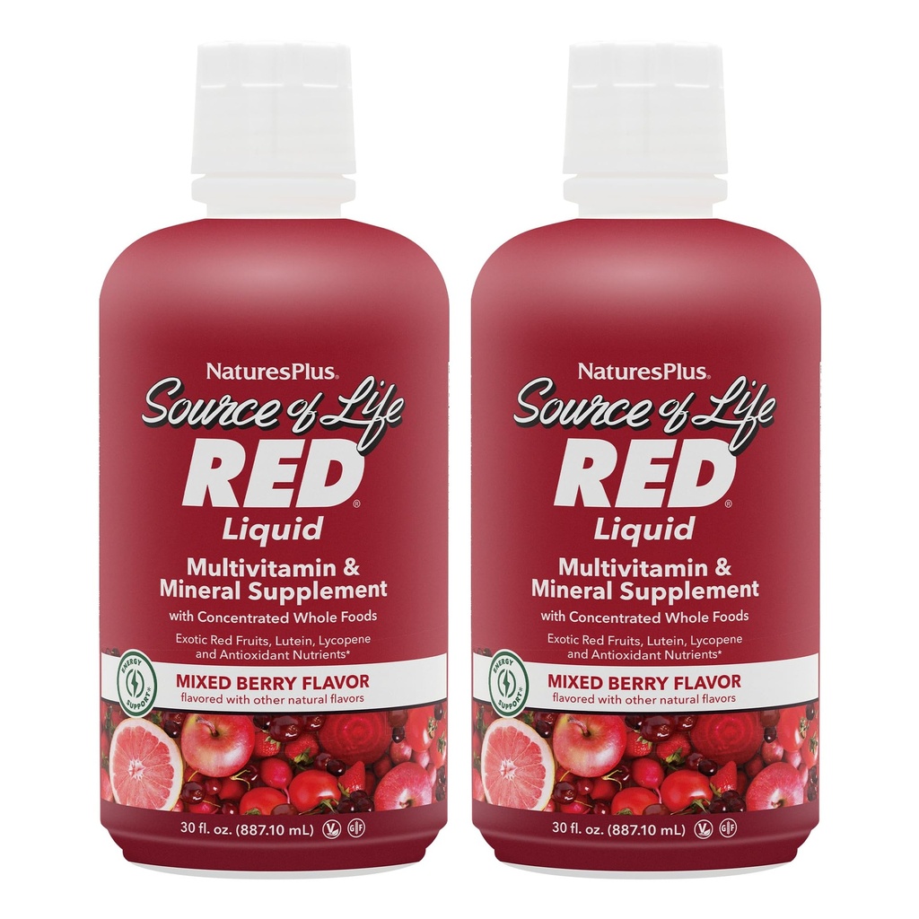 NaturesPlus 生命のソース RED マルチビタミン液体 - 30 オンス、2 のパック - エネルギー & 免疫サポート - エキゾチックな赤い果実、リコピン ・ ルテイン - ベジタリアン & グルテンフリー - 60 総サービング