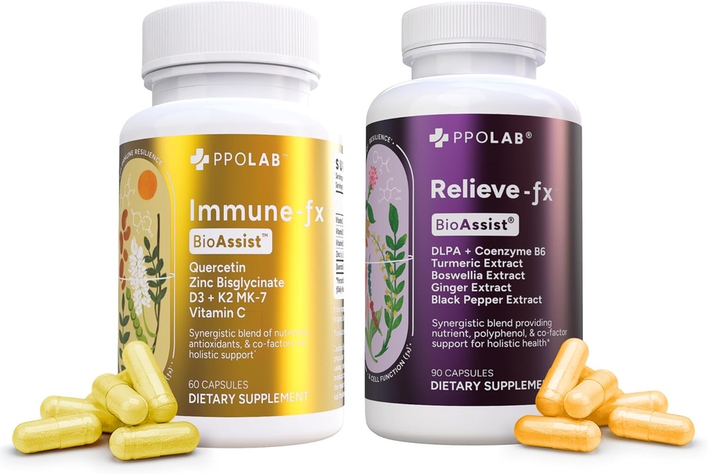 BioAssist® Relieve-Fx + Immune-fx, 回復救済ジョイントデトックスムード免疫肺サポートサプリメントファクター, クリーン認定®, 非GMO