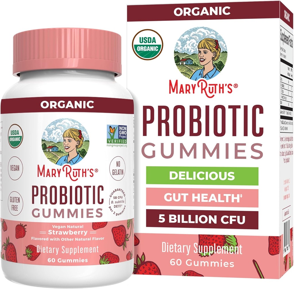 MaryRuth Organics USDA Organic Probiotic Gummies |Probiotics forWomen & Men Digestive Health & Gut Comfort Supplement 5 Billion CFU | Immune & Digestive Support | Vegan | Non-GMO | 60 Count