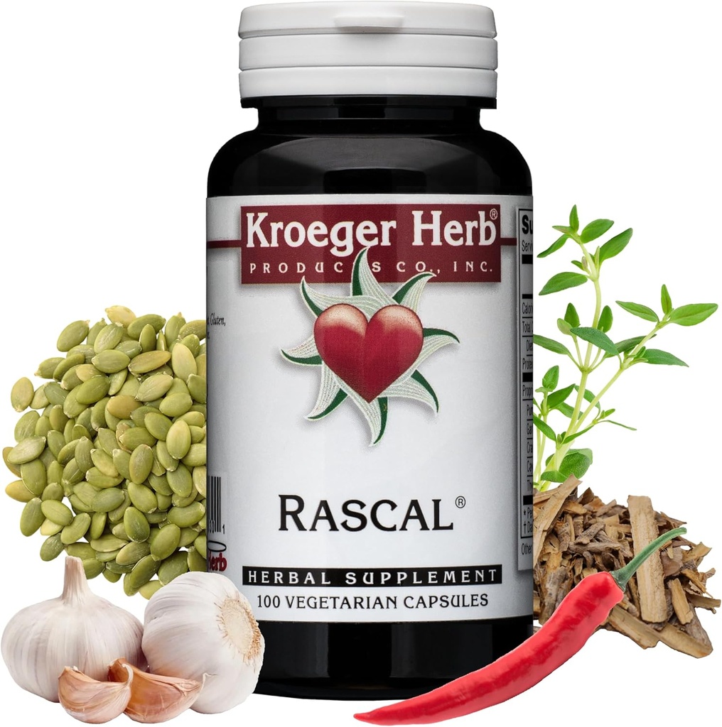 Kroeger Herb Products, Rascal, Cleansing, Detox, Gut Health with Garlic, Cayenne, Pumpkin Seeds, Vegetarian, Non-GMO, Gluten Free, No Preservatives, Healthy Microbial Balance, Made in USA