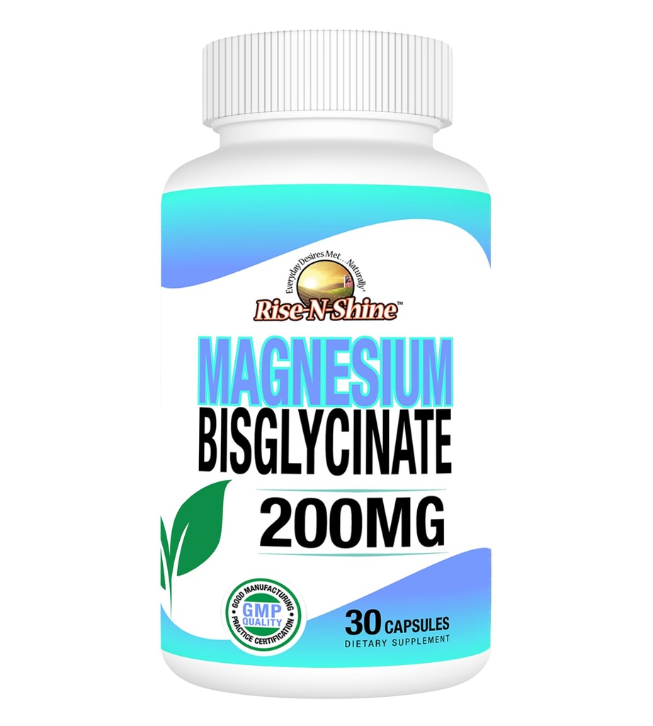 Rise-N-Shine - マグネシウムのBisglycinate 200のmg - 接合箇所及び筋肉サポート - エネルギー、消化および骨を支える補足-睡眠サポートのためのマグネシウムおよび残り(30のカプセル)