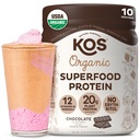 KOSビーガンプロテインパウダー、チョコレートUSDAオーガニック - 低炭水化物ピーアプロテインブレンド、植物ベースのスーパーフードビタミン&ミネラル - Keto、大豆、グルテンフリー - 女性&男性のための食事の交換 - 10のサービング