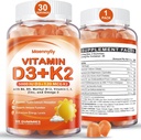 大人のためのビタミンD3 K2のグミ -ビタミンD3 5000IU + K2 (MK-7) 120mcg - Omega-3、メチルB12、B9、B6、ビタミンE及び亜鉛-カルシウム吸収及び免疫の健康のための砂糖なしD3およびK2の補足