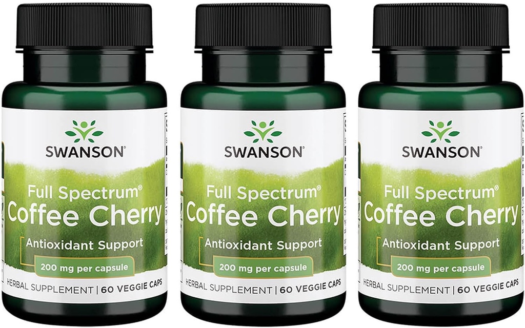 Swanson フルスペクトラムコーヒーチェリーハーブサプリメント 免疫システムサポートの促進とエッセンシャル Phytonutrients-Natural 全体的なウェルネスサポート-(60ベジギーカプセル、200mg 各)3パック