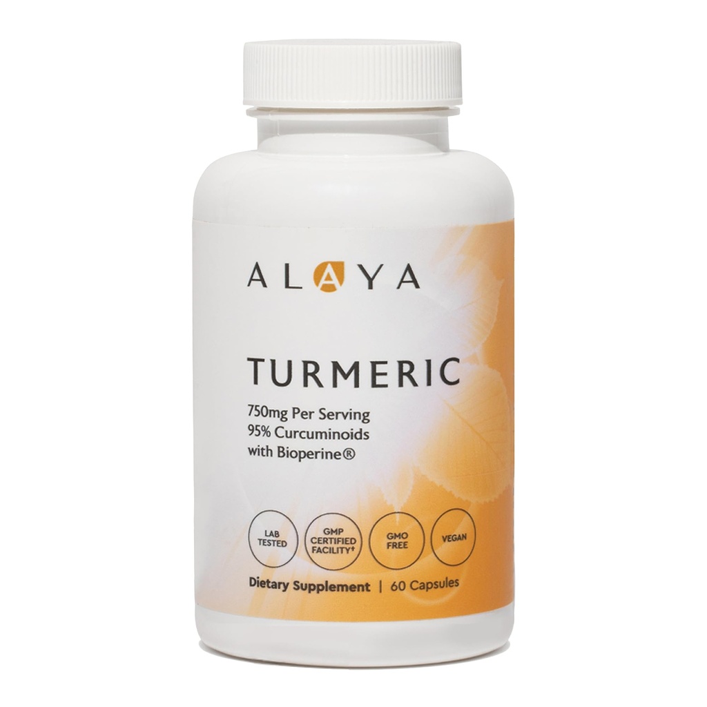 Alaya Naturals BioPerineとターメリッククルクミンサプリメント - サービングあたり750mg、95%のクルクミン抽出物は、関節の快適さ、モビリティ&吸収のためのカプセル - 非GMO、ビーガン、ラボテスト