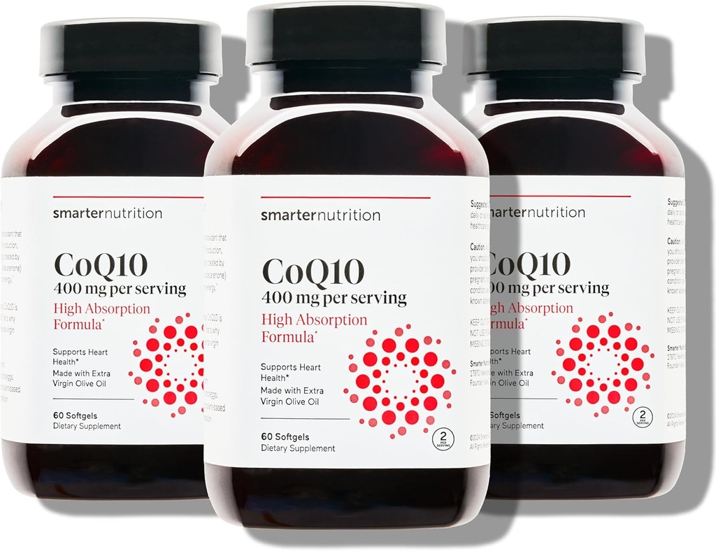 SMARTERNUTRITION CoQ10 400のmgの高吸収 - 自然に発酵させたUbiquinone w/Organicの風邪-心の健康、細胞エネルギー-非GMO、グルテンフリー- 180の計算[90日の供給]のため