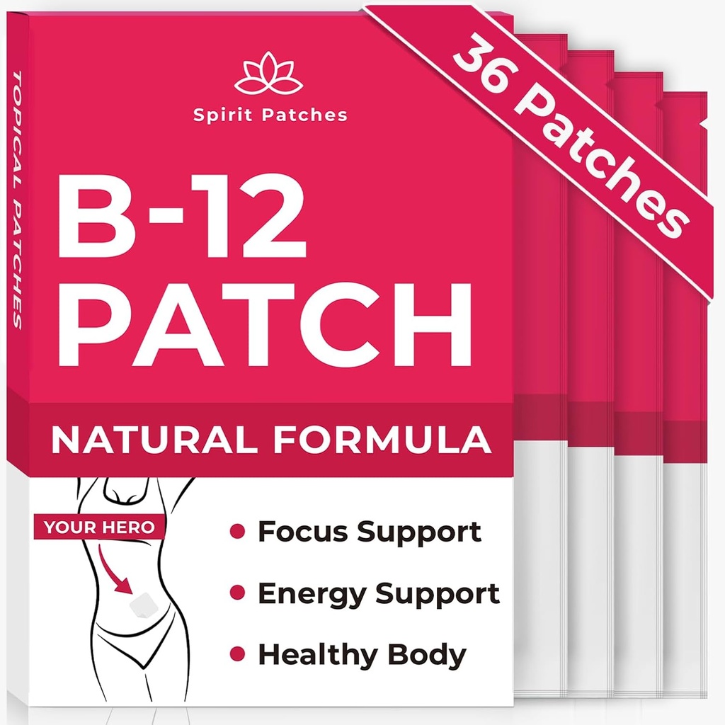 B12 Patches (Pack of 36) - 100% Natural Vitamin Patches for Women, Energy, Focus & Body Support, Self-Adhesive Transparent Patches - Enhanced Formula