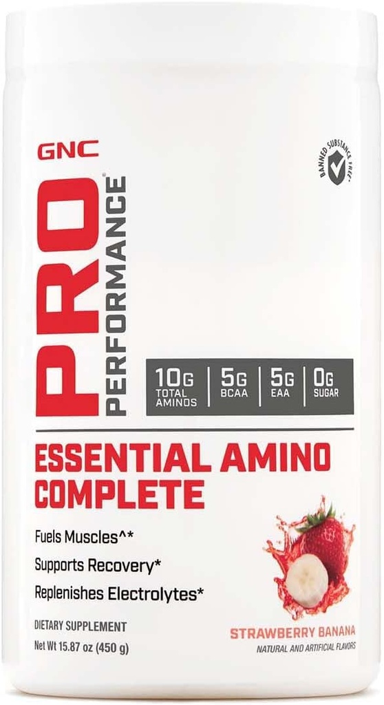 GNC のプロ パフォーマンスのエッセンシャル アミノの完全な、いちごのバナナ、15.87 oz.、サポート筋肉回復