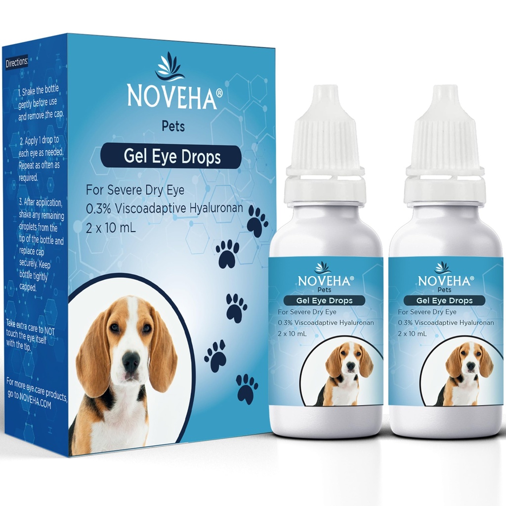 NOVEHA ペット ゲルの目の低下 0.3% 粘液ヒアルロン酸 | 重度の乾燥した目のための目の解決 - 長続きがする水和、ニュアンスを減らして下さい、膨脹及び乾燥 - 犬および猫のための目の潤滑油(2x10mL)