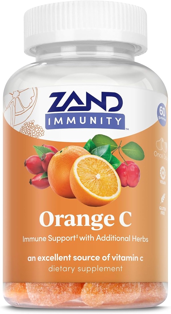 ZAND免疫オレンジビタミンCグミー、ウェルネスと免疫サポートサプリメント、ChewableビタミンC w / Citrus Bioflavonoids、ローズヒップとアセロラ、ビーガン、グルテンフリー、60日保証、30サービング