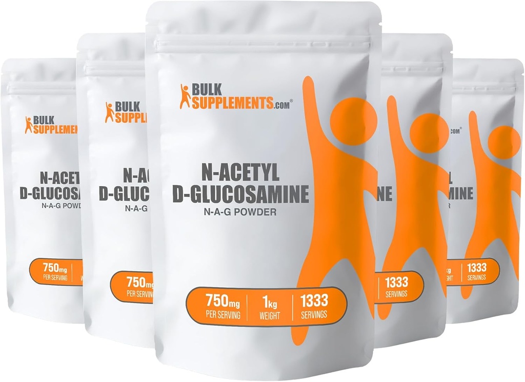 BulkSupplements.com N-アセチルグルコサミンパウダー - NAGパウダー、グルコサミン750mg、グルコサミンサプリメント - グルコサミンパウダー、グルテンフリー、給食あたり750mg、5kg(11ポンド)(5パック)
