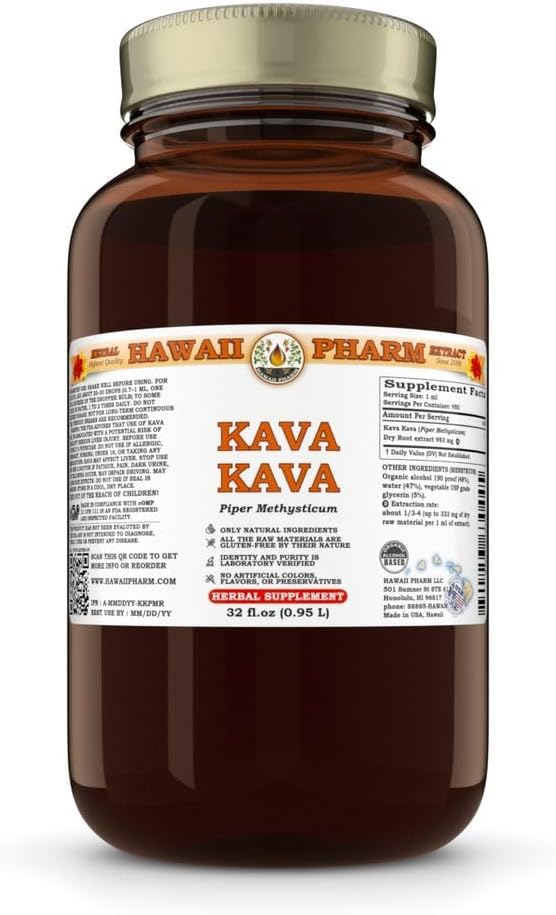 Hawaii Pharm Kava Kava Liquid Extract, Kava Kava (Piper Methysticum) Tincture Supplement 32 oz Unfiltered