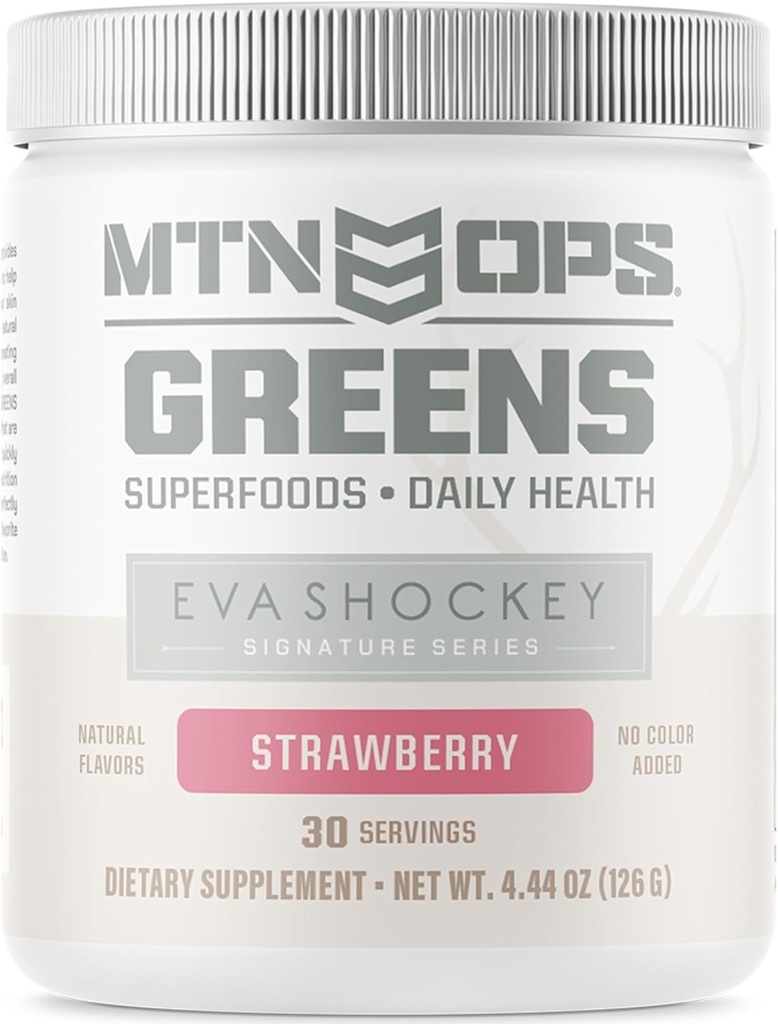 MTN OPS Eva Shockey Signature Series Super Greens Organic Super Foods Powder, Strawberry, 30 Servings, Strawberry, 4.4 Ounce