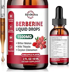 Berberine HCLの液体の低下、Ceylon Cinnamonの1500mg Berberineの補足、ビター・メロン、免疫、消化システム及び中心の健康、2つのFのOzの砂糖なしのパイナップルの味のためのミルクのアザミ