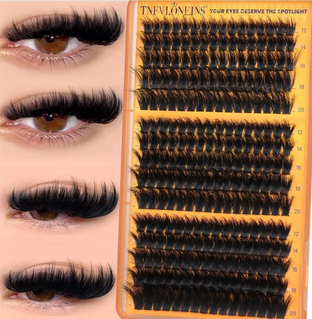 Fluffy Lash Clusters with Spikes 200D+260D+300D Cluster Eyelash Extensions Thick Eyelash Clusters Faux Mink Individual Lashes Full Volume Cluster Lashes 12-20MM Reusable Eyelashes by TNFVLONEINS