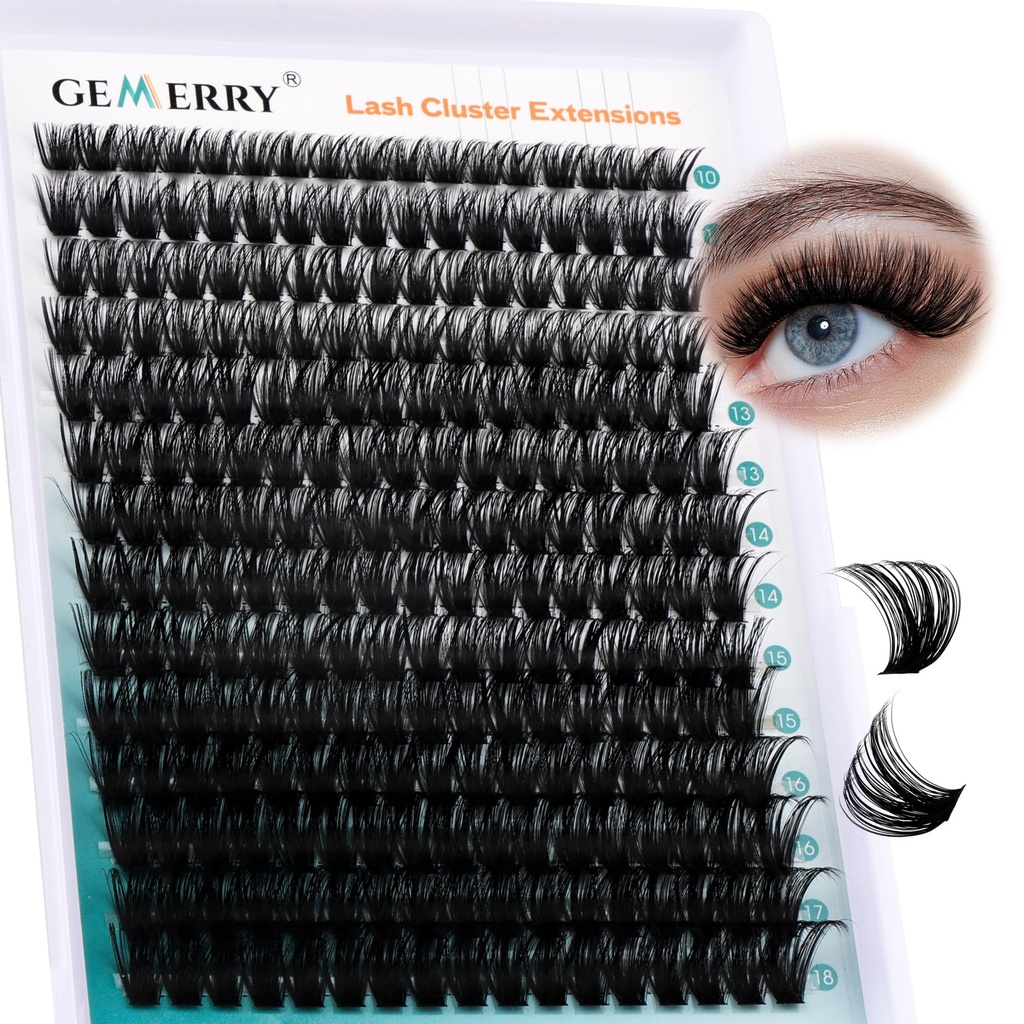 Lash Clusters Fluffy Cluster Lashes Extensions Thick 280pcs D Curl Eyelash Clusters DIY At Home Individual Lashes Extension by GEMERRY（80P-10-18mm)