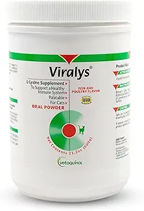 Vetoquinol Viralys Daily L-Lysine Powder for Cats and Kittens, Fish Flavored Lysine Supplement for Cats and Kittens to Support Immune Health, Normal Eye Function and Respiratory Health, 600gm