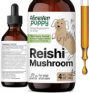 Forever Puppy Red Reishi Mushroom Tincture for Dogs - Immune Support Supplement - Mushroom Drops w/Reishi Extract - Liquid Vitamins and Supplements - All Breeds & Sizes - Sugar & Alcohol-Free - 4 oz