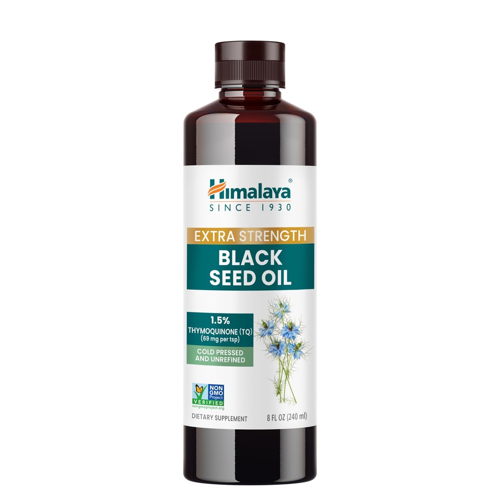 Himalaya Extra Strength Black Seed Oil, Cold-Pressed & Unrefined, 1.5% Thymoquinone (69 mg per TSP), 8 oz
