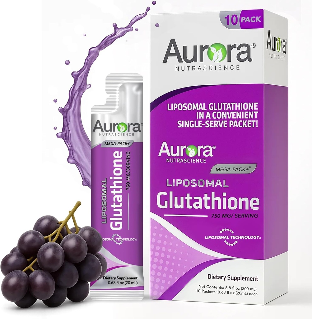 Aurora Nutrascience Mega-Liposomal Liquid Glutathione、Imme&Antioxidant Gut Health Support Supplement、750 mg / サービング、非GMO、砂糖フリー、10シングルサーブパケット
