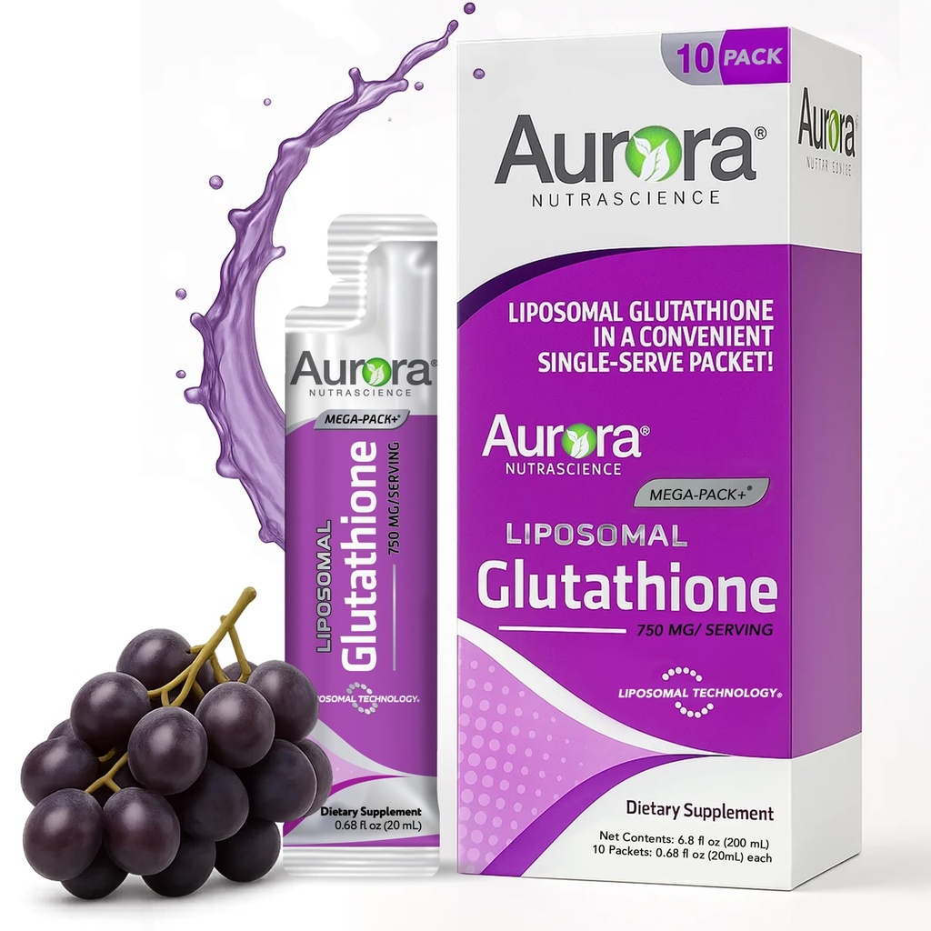 Aurora Nutrascience Mega-Liposomal Liquid Glutathione、Imme&Antioxidant Gut Health Support Supplement、750 mg / サービング、非GMO、砂糖フリー、10シングルサーブパケット
