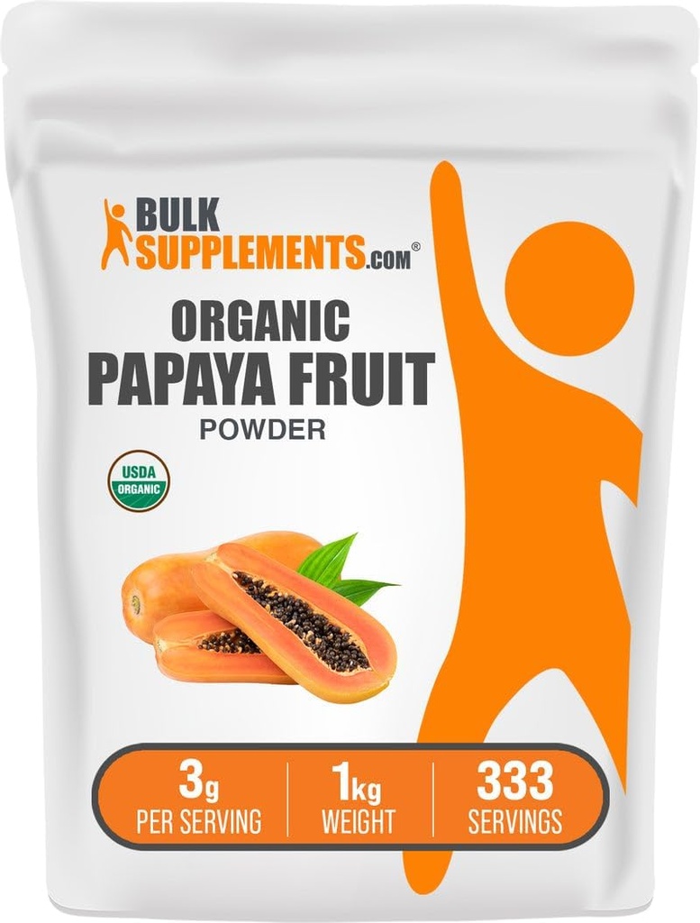 BulkSupplements.comオーガニックパパイヤフルーツパウダー - 風味の粉末、カリカパパイヤフルーツから供給 - グルテンフリー、サービングあたり3g、1kg(2.2ポンド)(1パック)