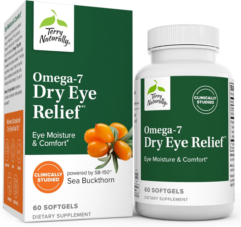 Terry Naturally Omega-7ドライアイリリーフ - 60 Softgels - アイモイスチャー&コンフォート - Non-GMO、グルテンフリー - 60 サービング