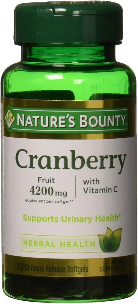 Nature's Bountyクランベリー、ビタミンCのハーブ健康サプリメント、尿の健康、4200mg、120 Softgelsをサポート
