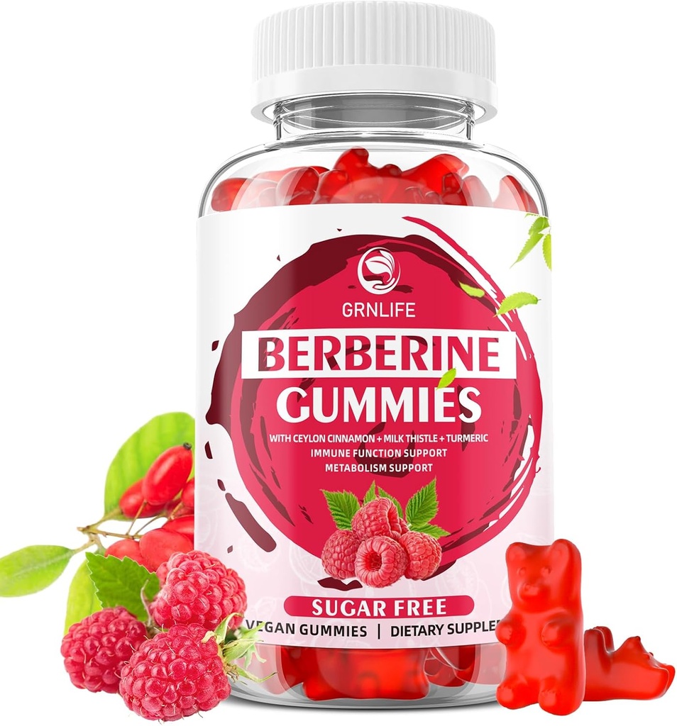 セイロンシナモン1500mg高効力Berberine Gmmies with Ceylon Cinnamon 免疫と代謝のサポート、砂糖無料、ラズベリー味 - 60カウント