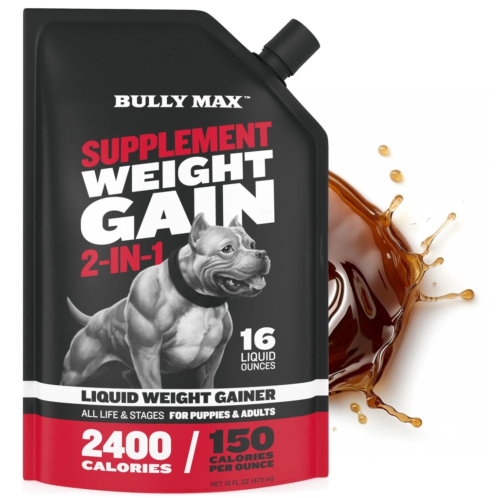 犬のためのBullyマックス液体体重ゲイン - Omega-3&Wheyタンパク質と高カロリー犬のサプリメント - 2-in-1健康な体重ゲインのためのマルチビタミン - 子犬と大人の犬 - 16オンス