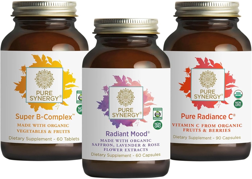 PURE SYNERGY MoodとAdrenal サポート バンドル | 有機サフラン エキスによるサポート サプリメント | USDA オーガニック ビタミン C | ビタミン B 複合体 食品全般 | GMO と ヴィーガン