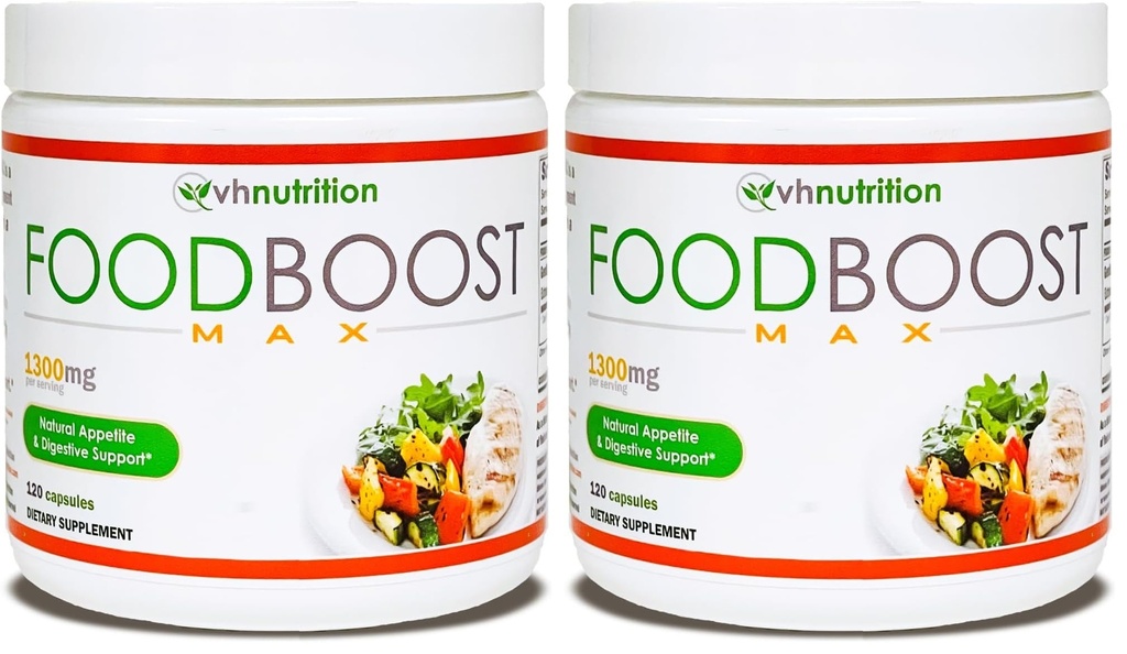 VH Nutrition | FoodBoost MAX | 1300mg Appetite Stimulant* Weight Gain Pills* for Men and Women | Formulated with Gentian, Turmuric, Fennel | 120 Capsules (Pack of 2)