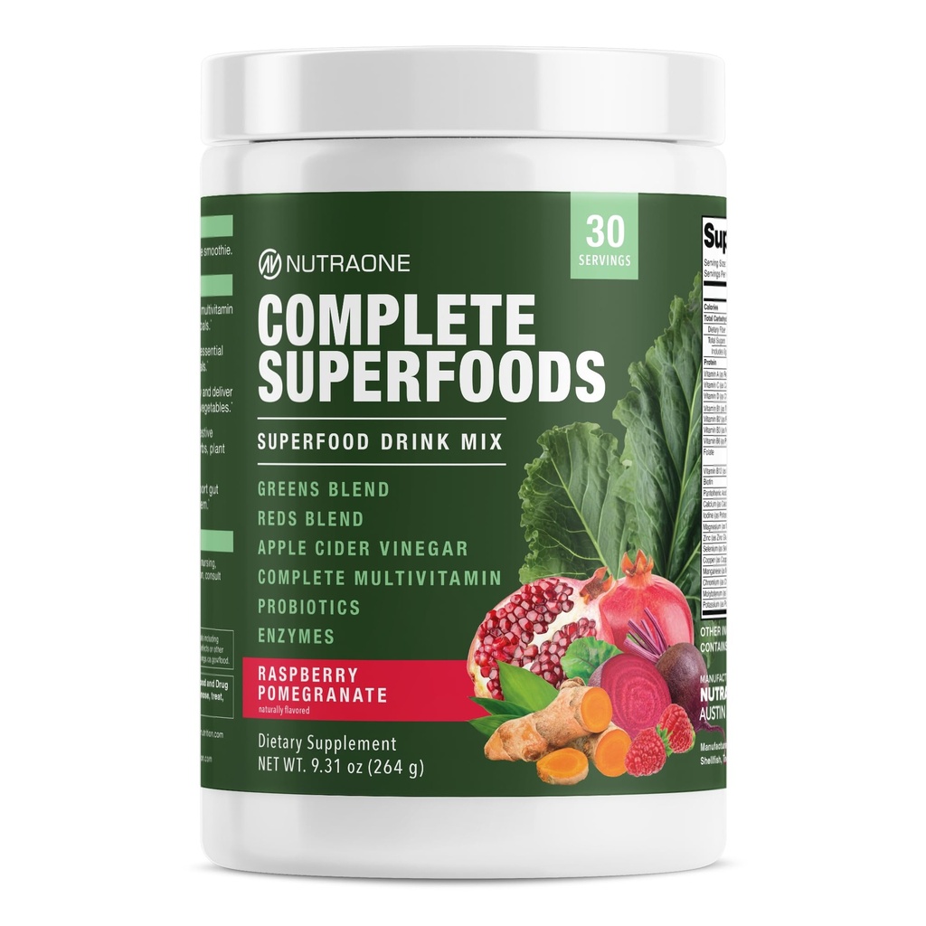 完全なスーパーフード、グリーン&レッドブレンド*、Apple Cider Vinegar、消化酵素ブレンド*、プロバイオティックブレンド*、マルチビタミン*(Raspberry Pomegranate - 30サービング)