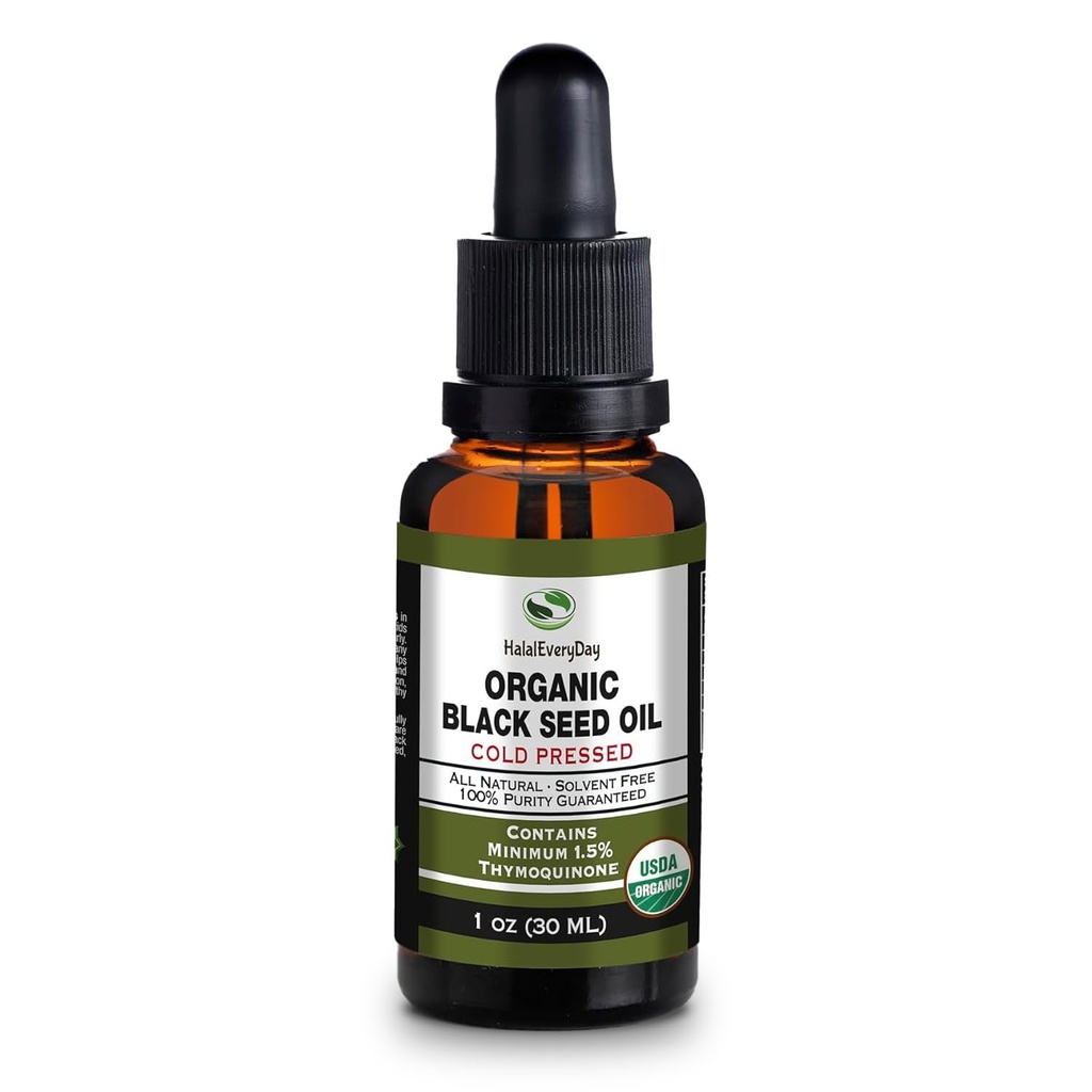 有機性黒い種のオイル-USDAは1.5%のThymoquinone 3Xの強さのトルコの黒のCumin NigellaのSativa非GMO 100%の純粋なBlackseedオイル(1ozのガラス点滴器のびん)上の風邪によって押されたガラス ビンを証明しました