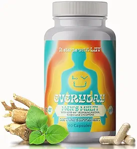LUV EverydayTMメンズマルチビタミンメンズ大人のフォーミュラ毎日の栄養補助鉄カルシウムKSM-66 Ashwaganda CoQ10とLycopene - 高活性非GMOグルテンフリーベジタリアン - 60カプセル