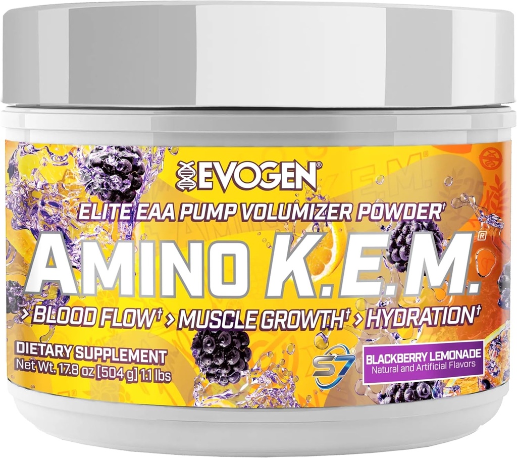 Evogen Amino K.E.M. - EAA&BCAAパウダーポンプ 加水器 | BCAAs アミノ酸サプリメント 血流、筋肉の成長、水和 | BlackBerry Lemonade | 30 サービング