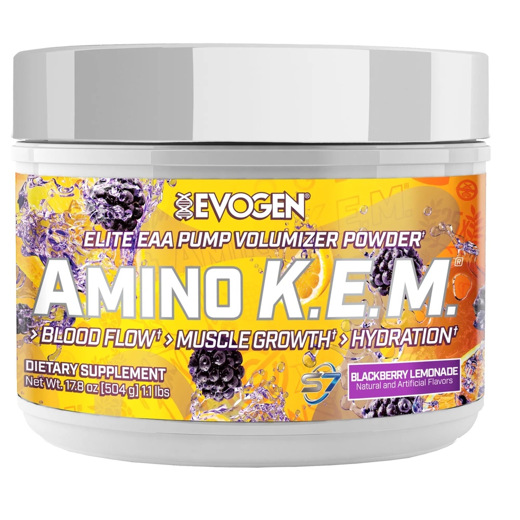 Evogen Amino K.E.M. - EAA&BCAAパウダーポンプ 加水器 | BCAAs アミノ酸サプリメント 血流、筋肉の成長、水和 | BlackBerry Lemonade | 30 サービング