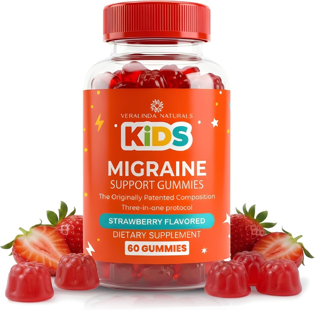 Kids Migraine Gummies – Original Triple Protocol Formula, 60 Gummies with Magnesium, Riboflavin B2 & Feverfew – Natural Brain Health Supplement for Migraine Wellness Support for Children