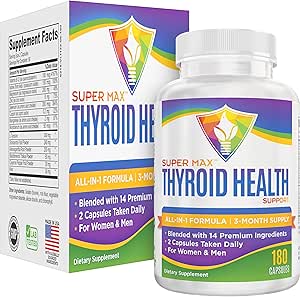 3-Month Thyroid Support Supplement (All-in-1) Formula with 14 Active Ingredients | Thyroid Supplements | Thyroid Health Complex | Thyroid Support for Women & Men | 90-Day Bulk Supply | 180 Capsules